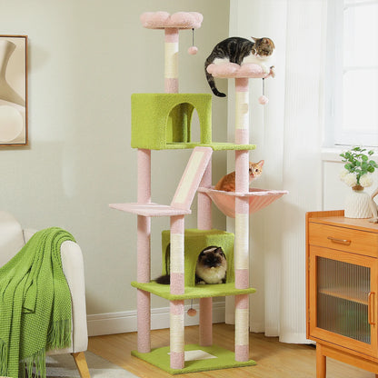 H180CM Large Cat Tree for Indoor Tall Tower for Cat Multi-Level Plush with Natural Sisal Scratching Post Condos Perches Hammock