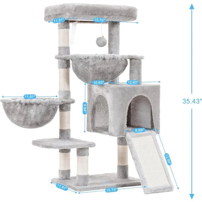 Hey-brother Cat Tree, Cat Tower for Indoor Cats, Cat House with Large Padded Bed, Cozy Condo, Hammocks, Sisal