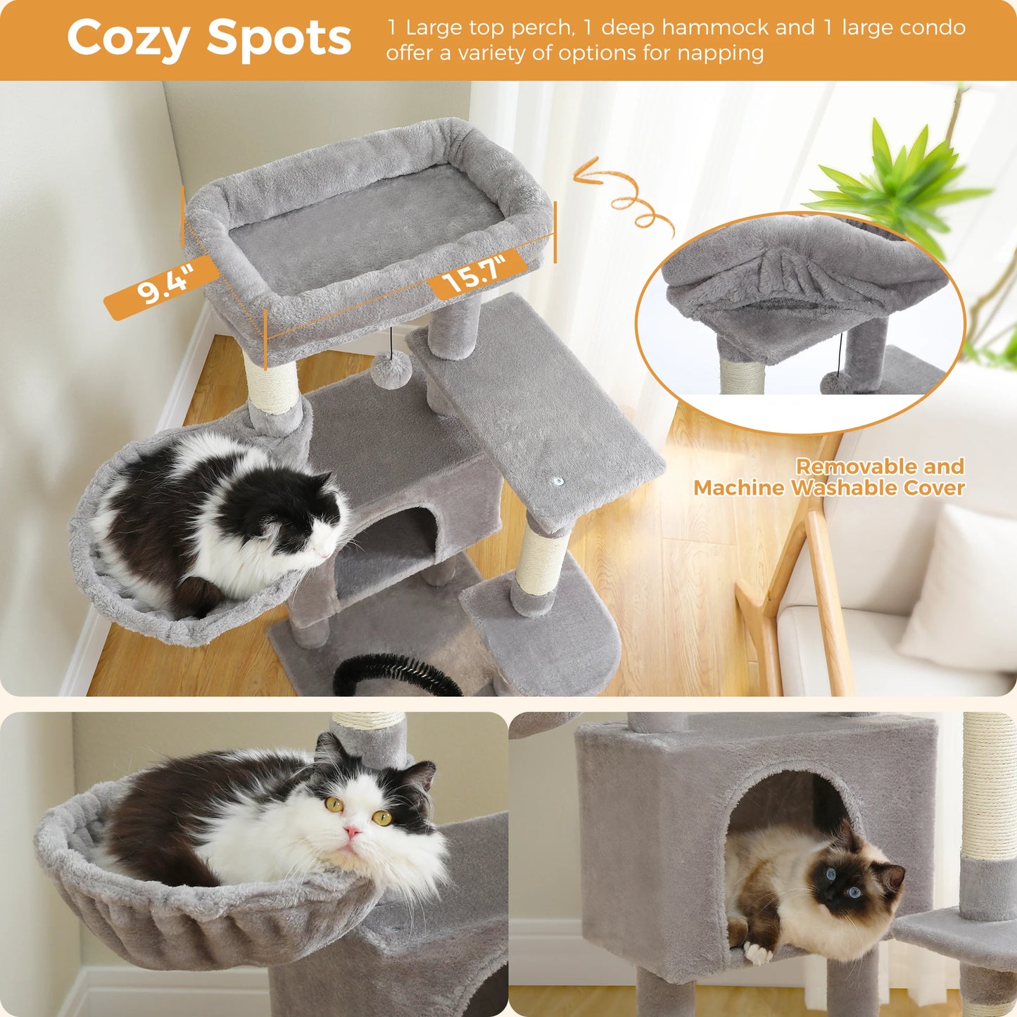 Cat Tree with Toy Cat Tower condo for Indoor Cats Cat House with Padded Plush Perch Cozy Hammock and Sisal Scratching Posts