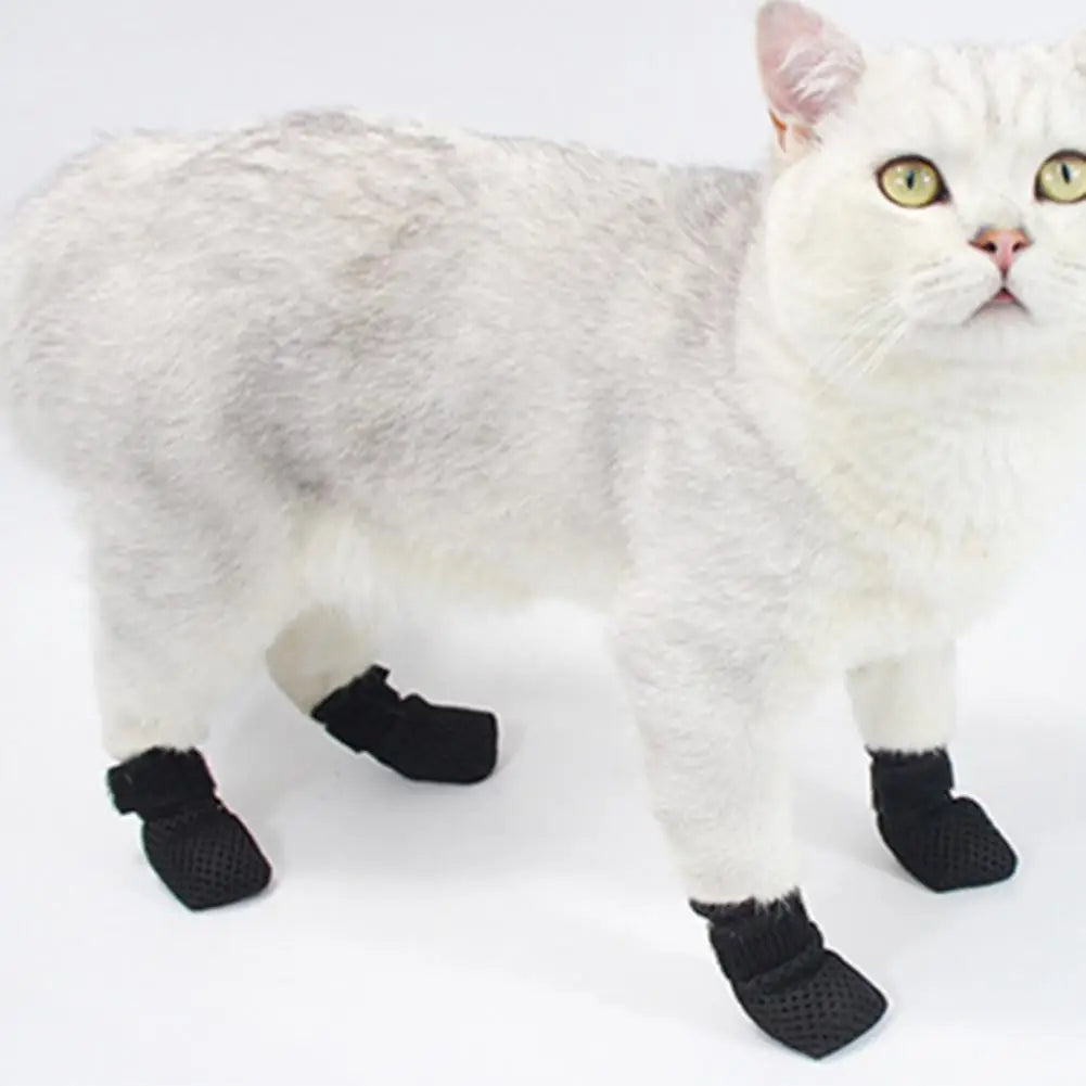 4 Pcs Cat Socks Anti-Scratch Anti Skid Protective Cats Shoes Elastic Soft Fabric Non-Slip Kitten Foot Cover Pet Supplies