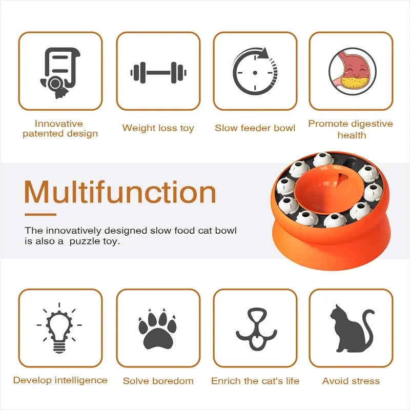 Cat Puzzle Toy Slow Feeder Bowl Fun Interactive Slows Down Pets Eating Protect Kitty Neck Multifunction Pet Feed Slanted Design