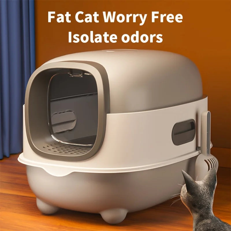 1 Extra Large Fully Enclosed Cat Litter Box, Cat Toilet for Home Use, Leak Proof and Splash Proof, Three-layer Foldable