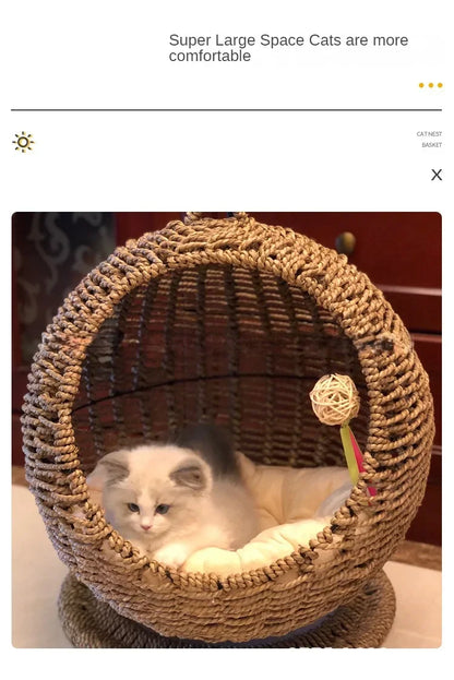 Internet celebrity semi-enclosed pet hammock cat nest cat cage round cat hanging bed basket rattan summerhammock