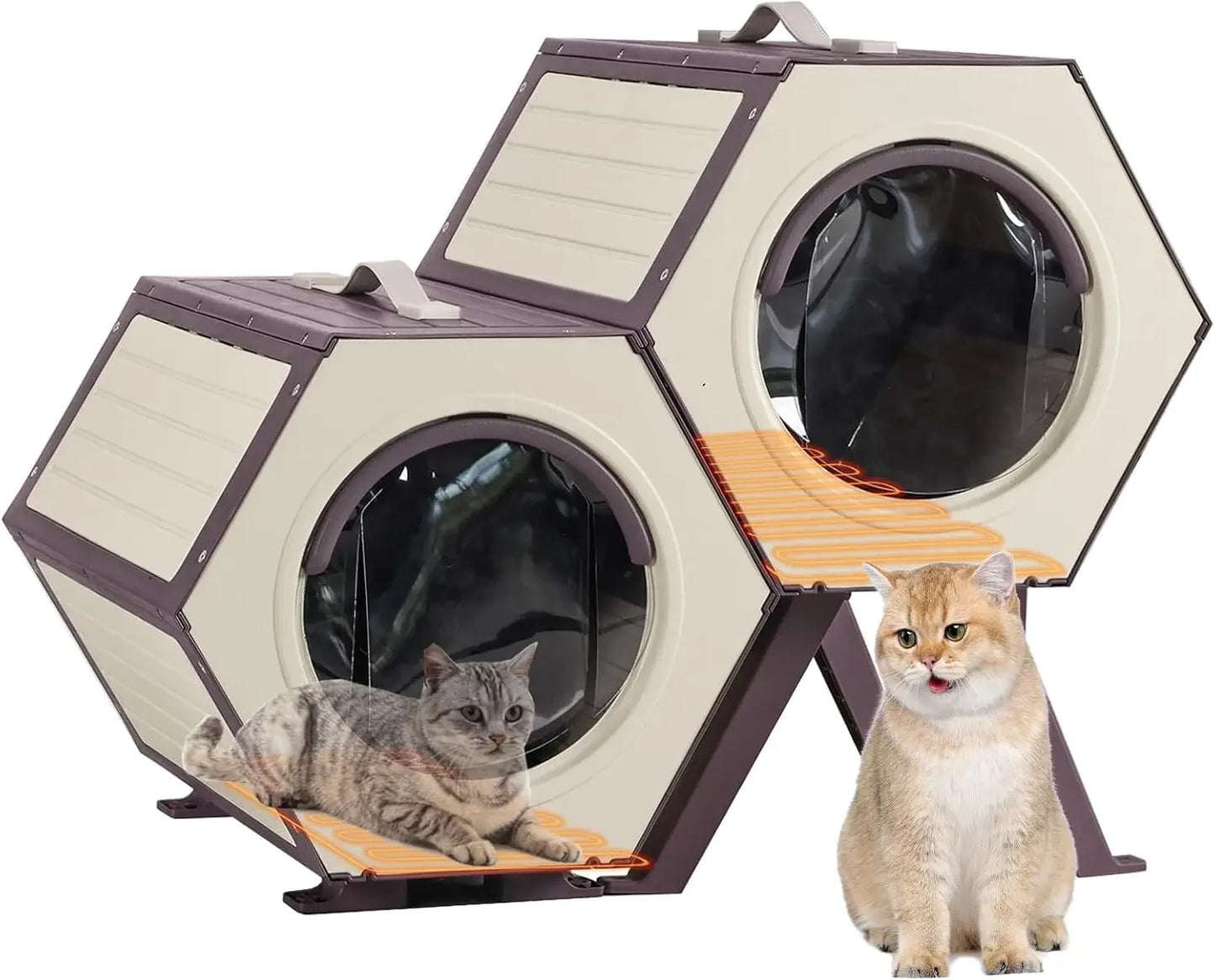 Outdoor Heated Cat House, Heater Insulated Feral Cat Shelter with Adjustable Temperature and Time Cat House with Escape Door