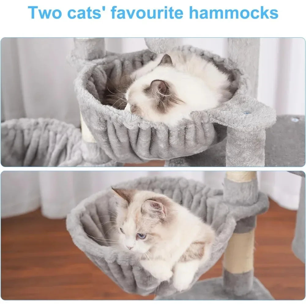 Hey-brother Cat Tree, Cat Tower for Indoor Cats, Cat House with Large Padded Bed, Cozy Condo, Hammocks, Sisal