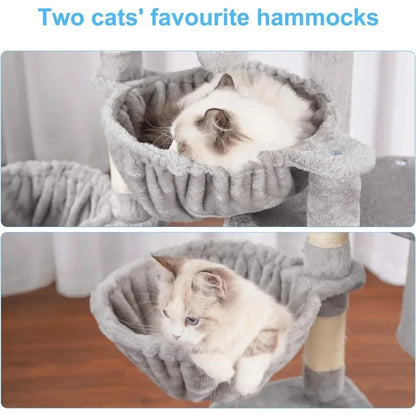 Hey-brother Cat Tree, Cat Tower for Indoor Cats, Cat House with Large Padded Bed, Cozy Condo, Hammocks, Sisal