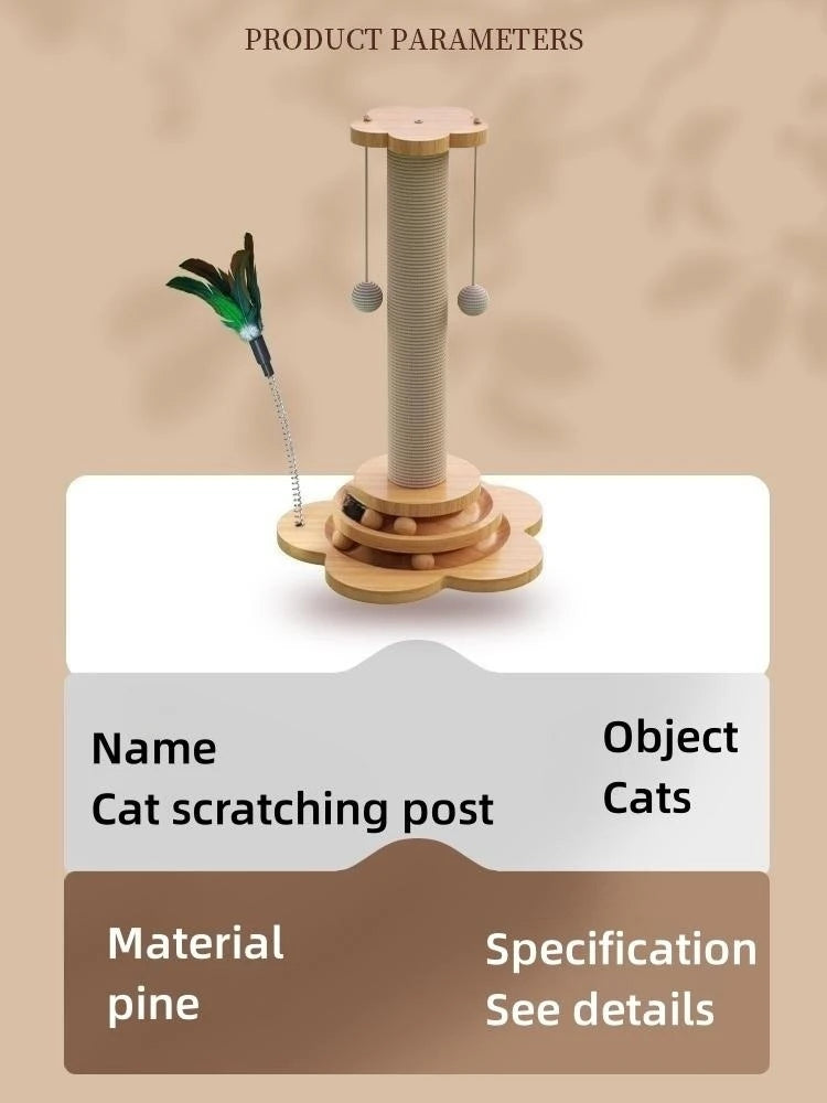 Pet Cat Toy Solid Wood Cat Turntable Funny Cat Stick  Balls Durable Sisal Scratching Board Cat Supplies Cat Grab Column