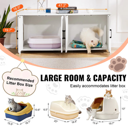 VEVOR Cat Litter Box Enclosure for 2 Cats Litter Box Furniture Hidden Wooden Cat Box Cabinet Fit Most of Litter Box White 19.4kg