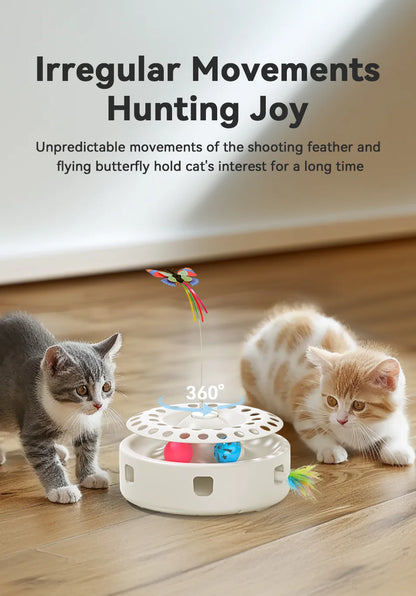 ROJECO Automatic Cat Toy 3 in 1 Track Balls Butterfly Teasing Toy Electric Ambush Feather Interactive Fun Pet Toy Set Cat Supply