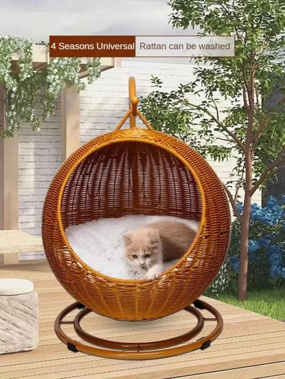 Internet celebrity semi-enclosed pet hammock cat nest cat cage round cat hanging bed basket rattan summerhammock