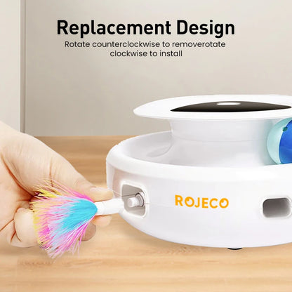 ROJECO 2 In 1 Interactive Cat Toy Rechargeable Pet Toy Ball With Feather Automatic Teasing Pets Dog Indoor Cat Toys Accessories