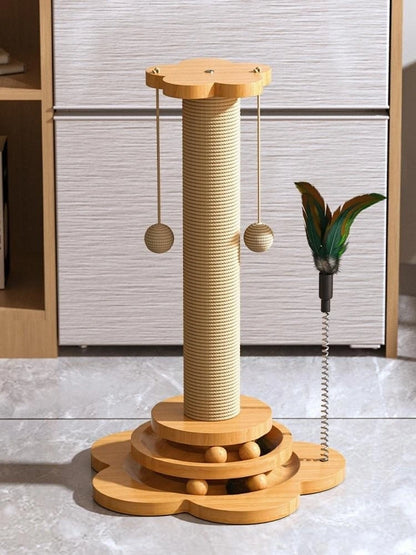 Pet Cat Toy Solid Wood Cat Turntable Funny Cat Stick  Balls Durable Sisal Scratching Board Cat Supplies Cat Grab Column