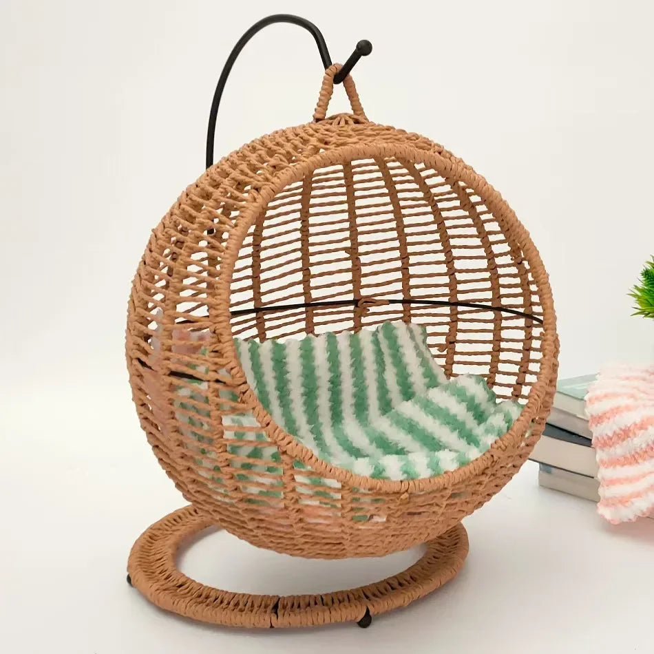 Internet celebrity semi-enclosed pet hammock cat nest cat cage round cat hanging bed basket rattan summerhammock