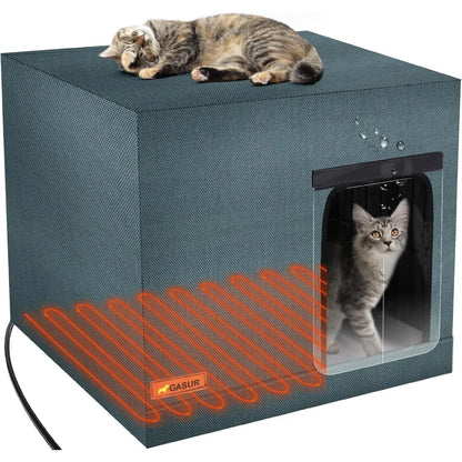 Large Heated Cat House Outdoor in Winter, Highly Elevated Base Waterproof & Insulated Feral Cats House, Outdoor Cats Products