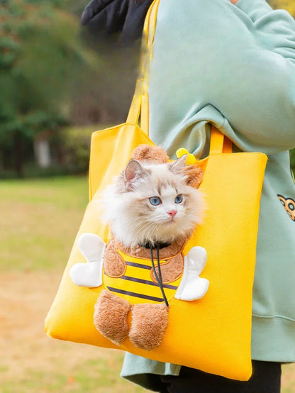 Summer Pet Shoulder Bag with Bee Animal Shape Exposed Pet Storage Bag Outdoor Travel Shopping Small Dog and Cat Handbag Pets Bag