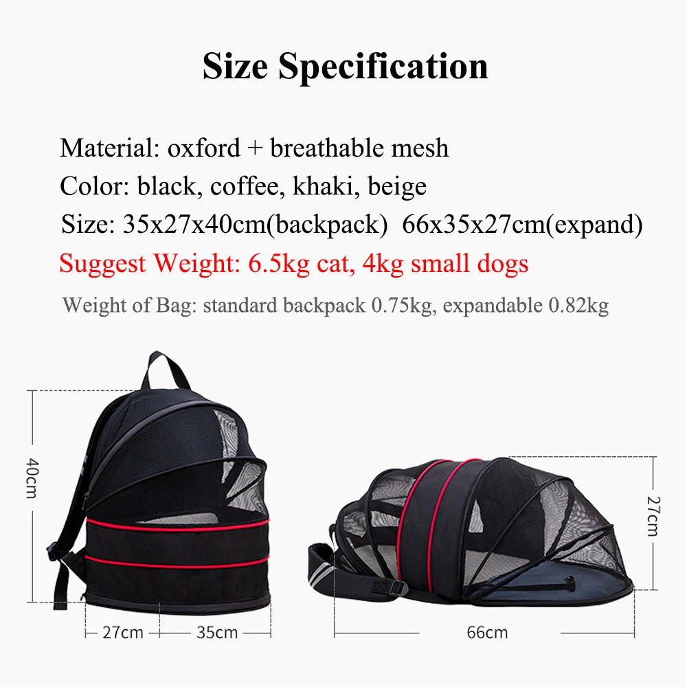 Cat Backpack for Pet Breathable Expandable Cat Carrier Large Capacity Escape Proof Handy Outdoor Travel Pet Carrier Bag Foldable