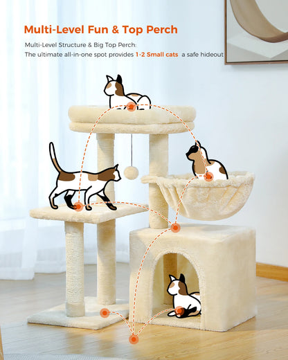 Cat tree Cat Tower for Indoor Cats 2 Styles Cat Activity Tree with Cat Scratching Posts Big Hammock and Removable Top Perch Grey