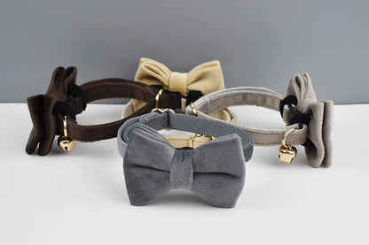 Fashion Pet Cat Collar Velvet Bowknot Kitten Collars with Bell Adjustable Safety Buckle Kitten Bow Tie Collar Pets Accessories