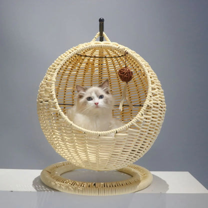 Internet celebrity semi-enclosed pet hammock cat nest cat cage round cat hanging bed basket rattan summerhammock