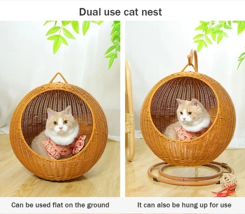 Internet celebrity semi-enclosed pet hammock cat nest cat cage round cat hanging bed basket rattan summerhammock