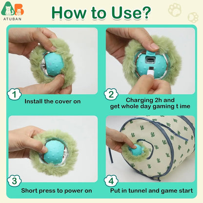 ATUBAN Cat Toys for Indoor Cats, Electric Cat Ball Fast Rolling in Pouch,Motion Activated Chirping Cat Toy,Hide and Seek Cat Toy