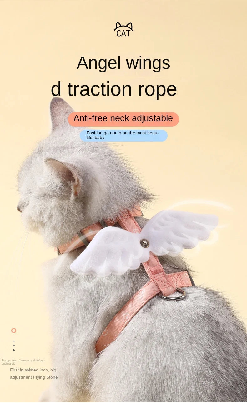 Sweet Angel Wing Cat Harness 120cm Leash Outdoor Cat Dog Harness and Leash Set Water Proof Vest Chest Strap Kitten Accessories