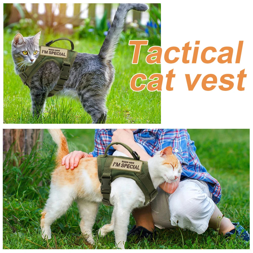 Nylon Cat Harness Vest with 2 Sticker Military Tactical Cats Harness With Handle Cats Small Dogs Pet Training Walking Chihuahua