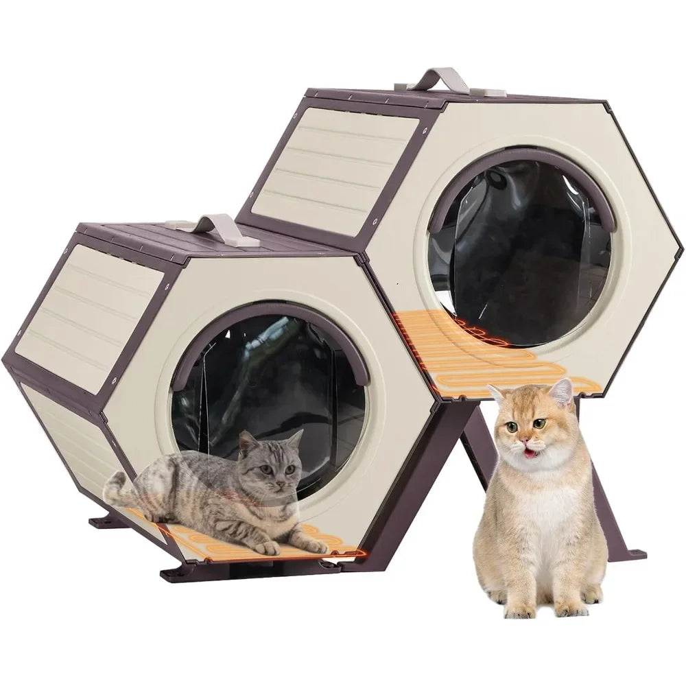 Outdoor Heated Cat House, Heater Insulated Feral Cat Shelter with Adjustable Temperature and Time Cat House with Escape Door