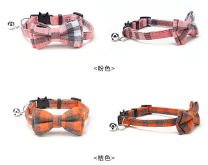 Pet Breakaway Kitten Cat Collar Bow Tie with Bell Cute Plaid Christmas Red Adjustable Dog Collar for Cats Kitten Accessories