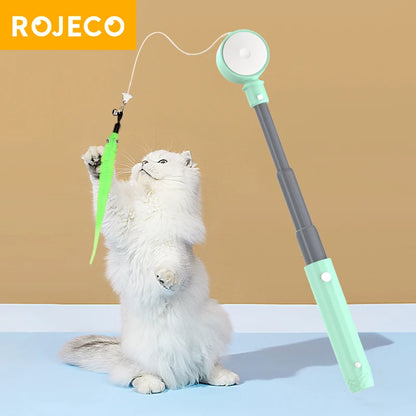 ROJECO Automatic Cat Laser Toy Retractable Cat Teaser Wand with Feather Caterpillar Interactive Pet Laser Toys for Kitten Cats