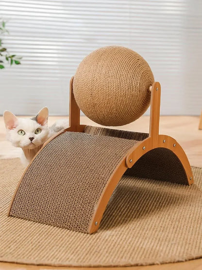 2 In 1 Cat Scratching Ball Wooden Cat Scratcher Sisal Scratch Board Wear-Resistant Grinding Paw Toy Solid Wood Scraper for Cats