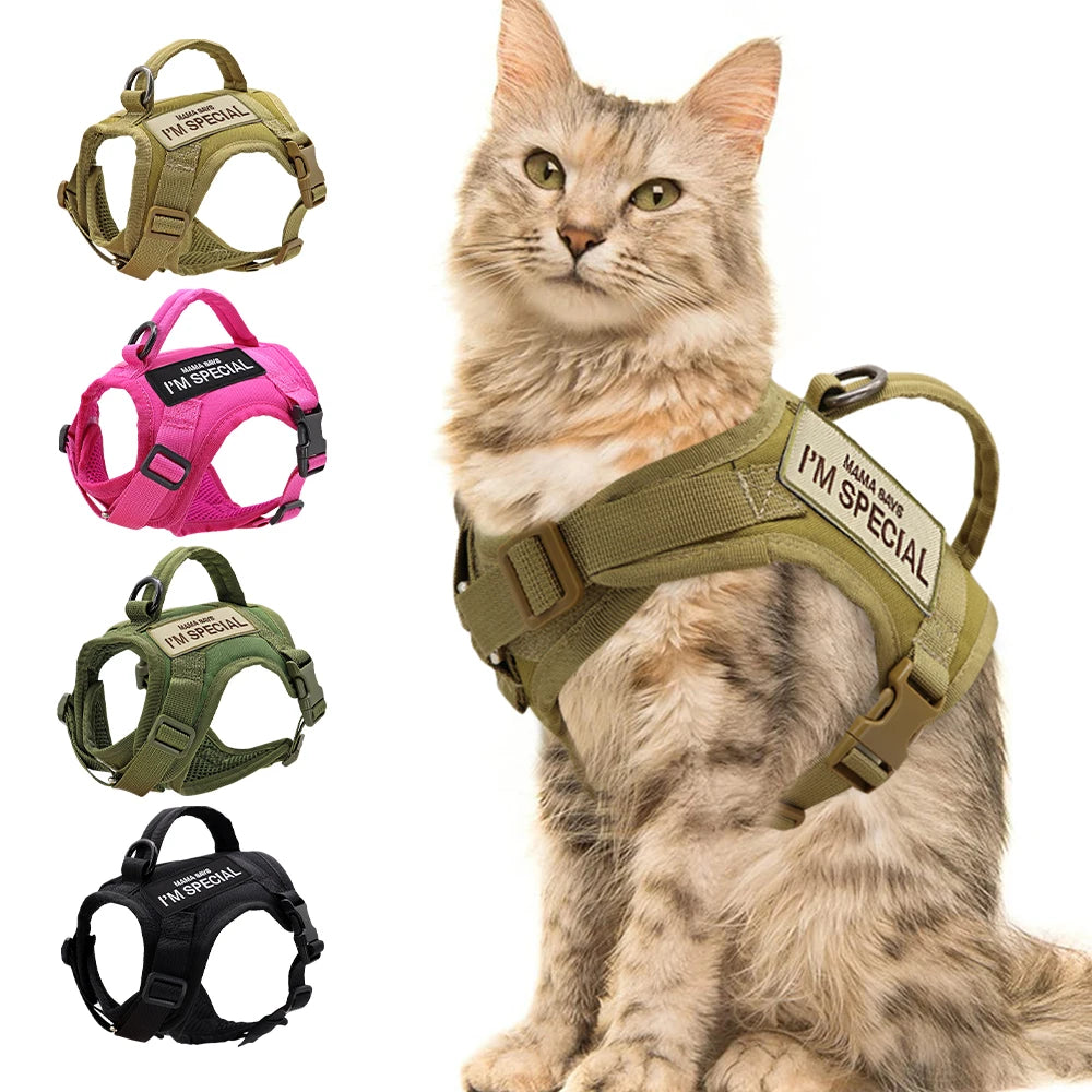 Nylon Cat Harness Vest with 2 Sticker Military Tactical Cats Harness With Handle Cats Small Dogs Pet Training Walking Chihuahua