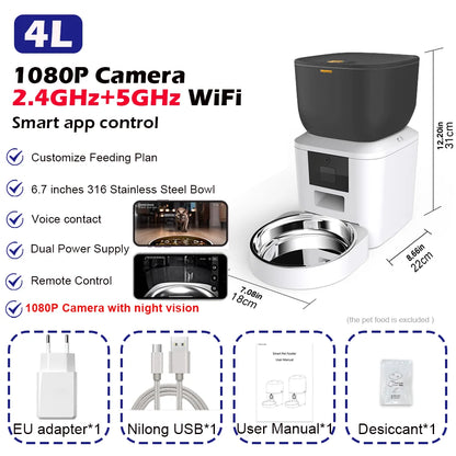 Furpipi 8L Smart Automatic Cat Feeders with 1080P HD Camera 5G WiFi Pet Feeder Tuya APP Control Automatic Cat Dog Food Dispenser