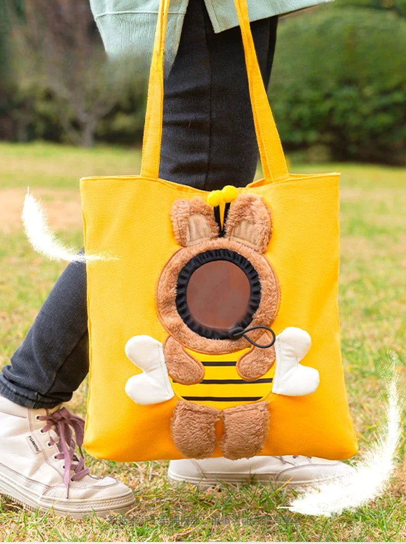 Summer Pet Shoulder Bag with Bee Animal Shape Exposed Pet Storage Bag Outdoor Travel Shopping Small Dog and Cat Handbag Pets Bag