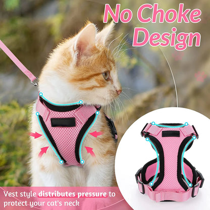 YOKEE Soft Mesh Small Cat Harness and Leash Set Adjustable Vest Escape Proof for Pet Kitten Easy Control Reflective Puppy Dogs