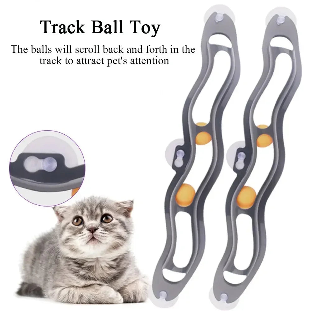 Plastic Sucker Cat Toy Track Ball Pet Accessories Window Table Tennis Adsorption Glass Cat Toy Funny Cat Educational Toys Supply