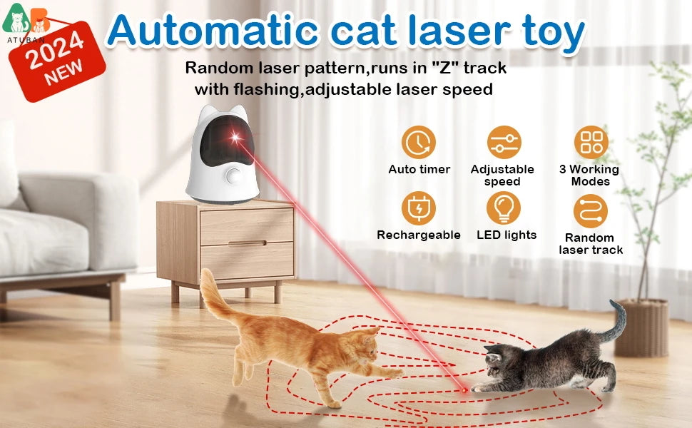 ATUBAN Laser Cat Toys with Real Random Trajectory, Automatic Cat Laser Toy Rechargeable Interactive Cat Toys for Indoor Cats