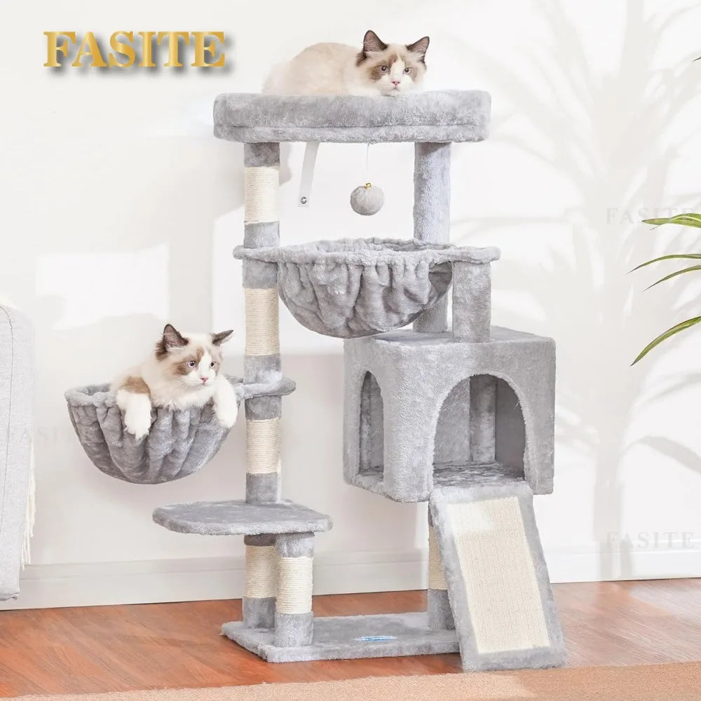 Hey-brother Cat Tree, Cat Tower for Indoor Cats, Cat House with Large Padded Bed, Cozy Condo, Hammocks, Sisal