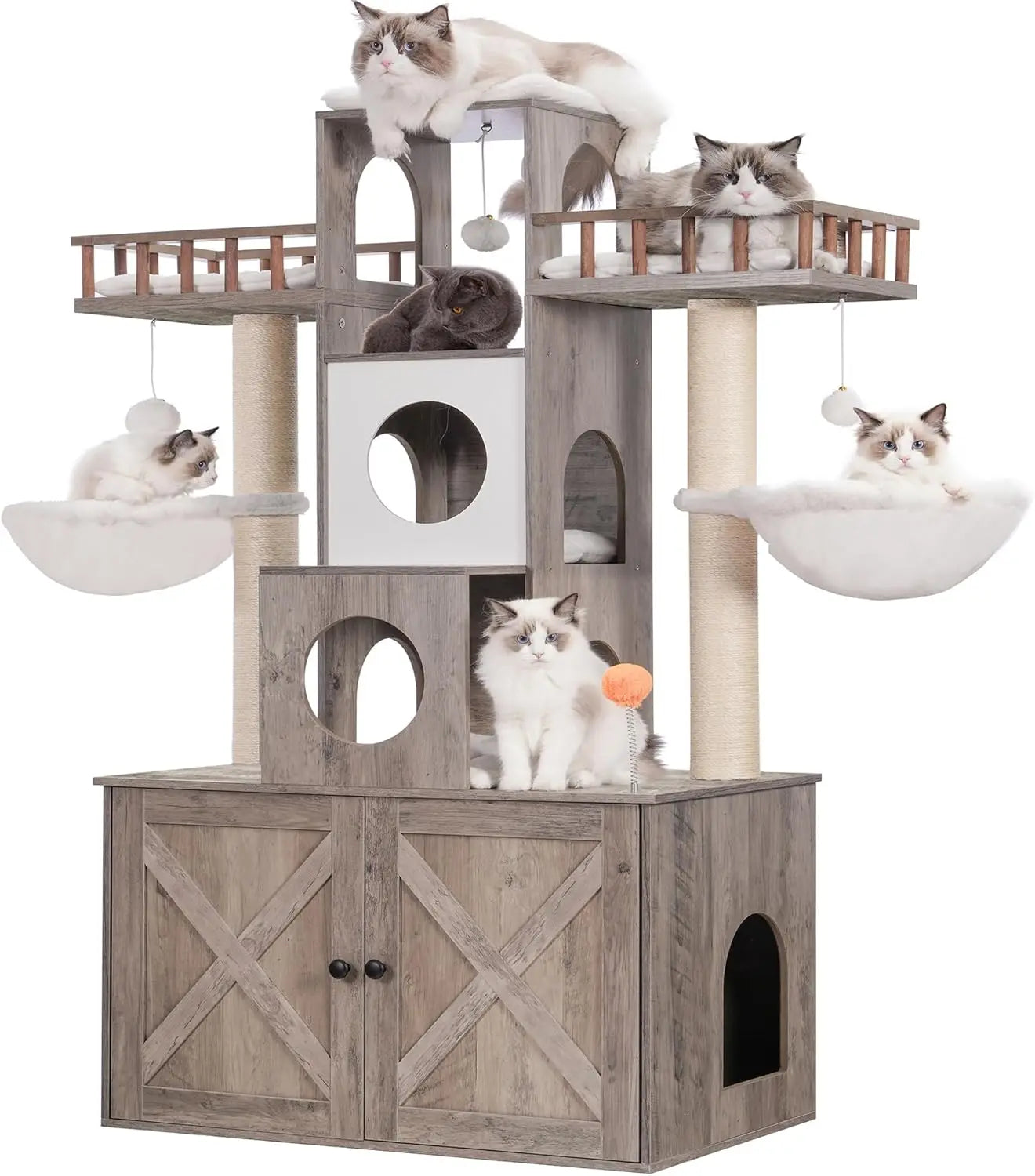 Cat Tree with Litter Box Enclosure for Indoor Big Cat, Cat Tower for Large Cats 20 lbs Heavy Duty, Modern Cat Condo Furniture