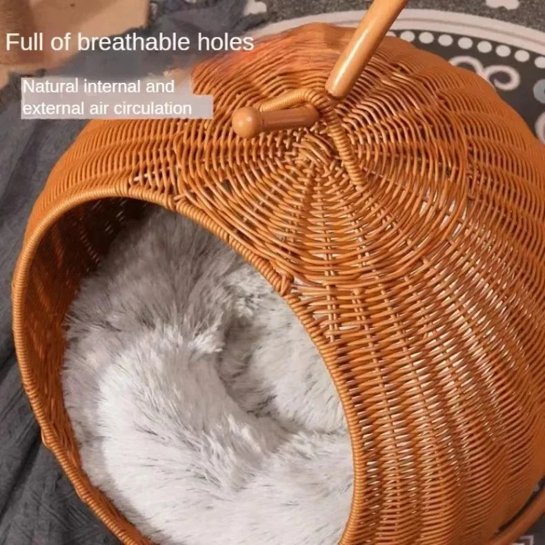 Internet celebrity semi-enclosed pet hammock cat nest cat cage round cat hanging bed basket rattan summerhammock