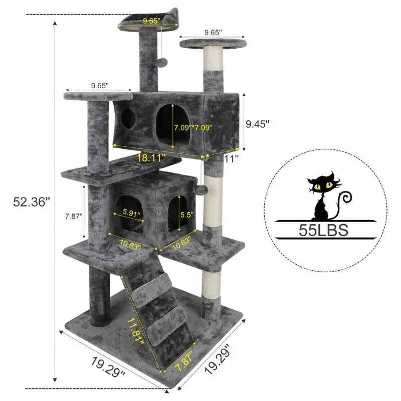 55" Cat Tree Tower Activity Center Playing House Grey/Beige/Blue/Brown/Pink