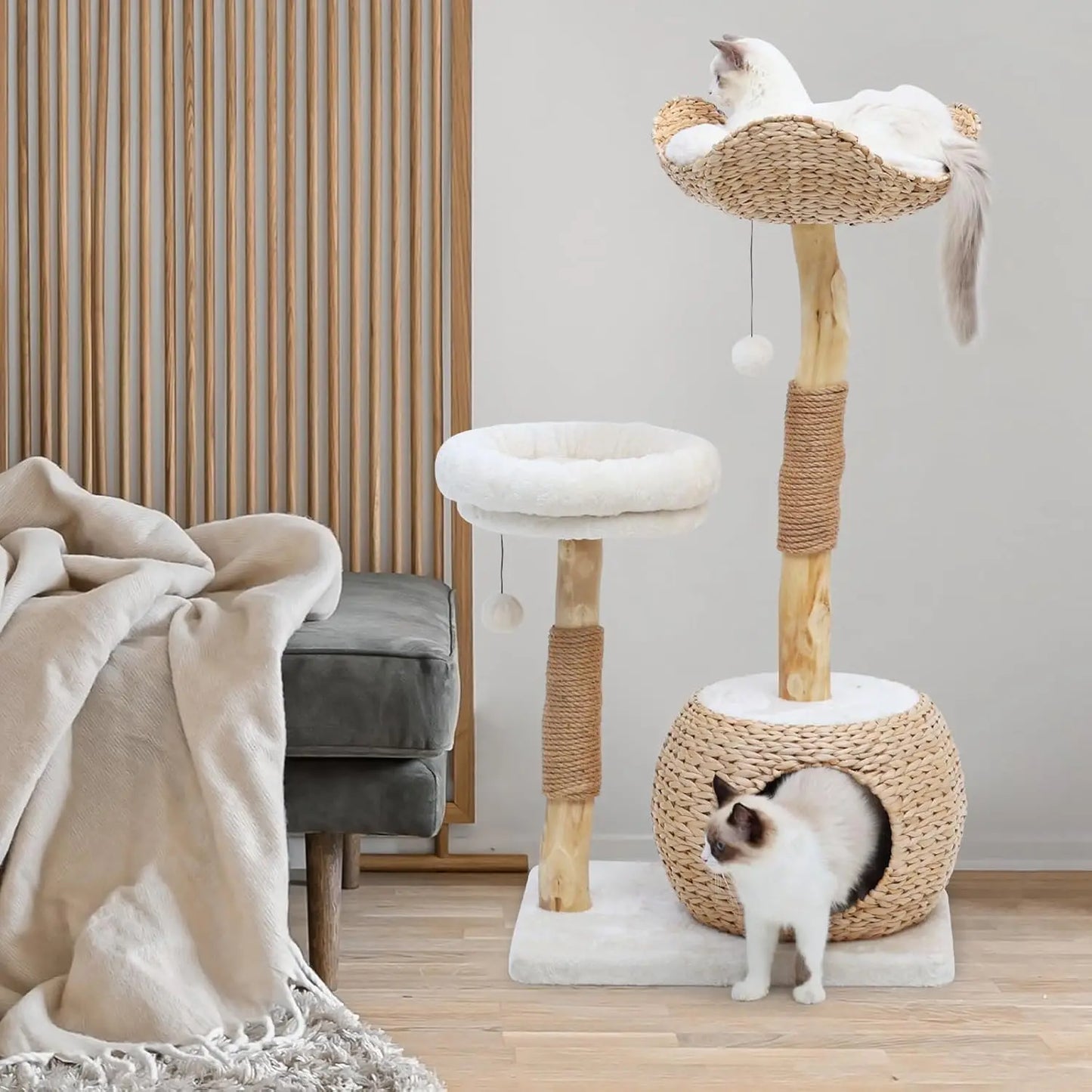 Modern Cat Tree Tower for Indoor , Real Branch Luxury Condo with Scratching Post, Jumping Platforms,  cat furniture