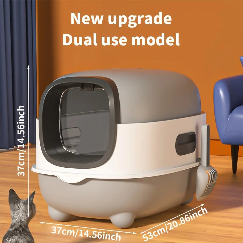 1 Extra Large Fully Enclosed Cat Litter Box, Cat Toilet for Home Use, Leak Proof and Splash Proof, Three-layer Foldable