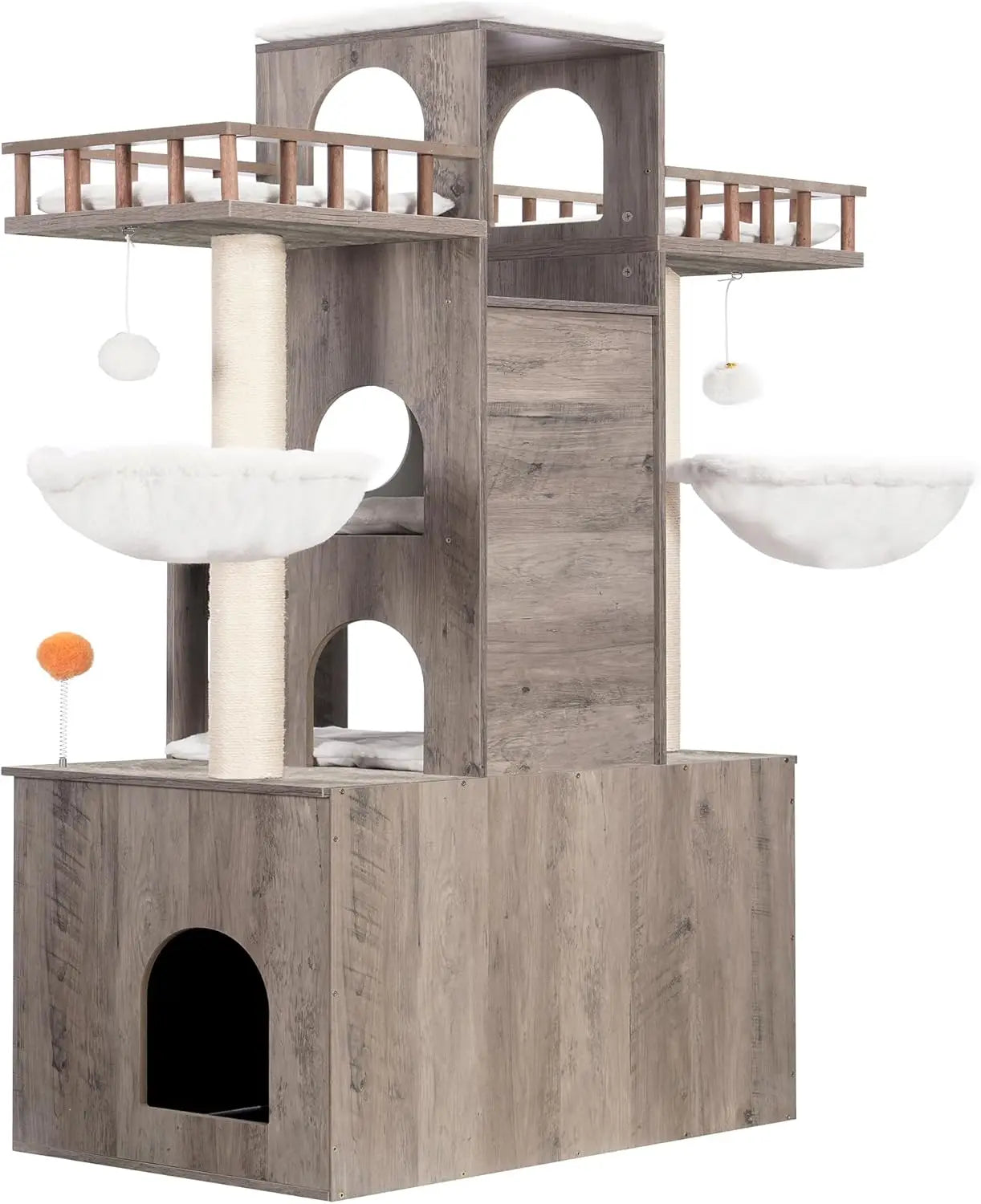 Cat Tree with Litter Box Enclosure for Indoor Big Cat, Cat Tower for Large Cats 20 lbs Heavy Duty, Modern Cat Condo Furniture