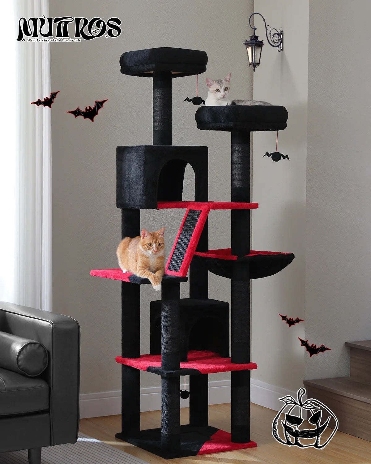 H180CM Large Cat Tree for Indoor Tall Tower for Cat Multi-Level Plush with Natural Sisal Scratching Post Condos Perches Hammock