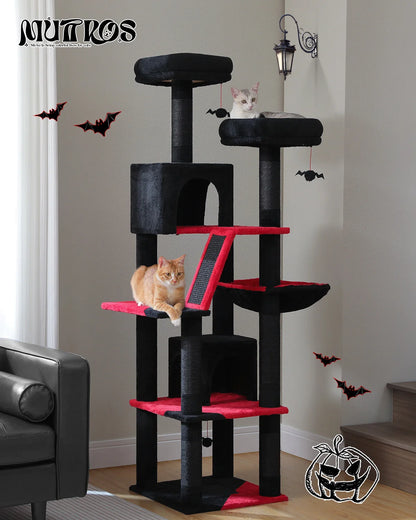 H180CM Large Cat Tree for Indoor Tall Tower for Cat Multi-Level Plush with Natural Sisal Scratching Post Condos Perches Hammock