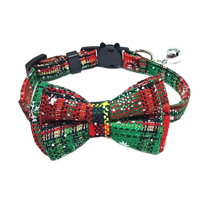 Pet Breakaway Kitten Cat Collar Bow Tie with Bell Cute Plaid Christmas Red Adjustable Dog Collar for Cats Kitten Accessories