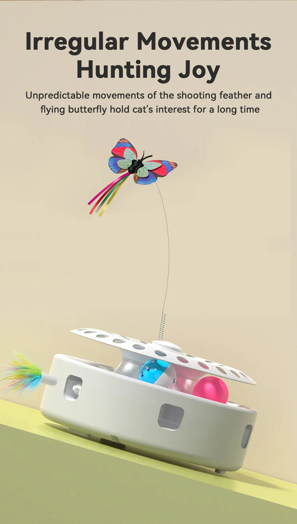 ROJECO Automatic Cat Toy 3 in 1 Track Balls Butterfly Teasing Toy Electric Ambush Feather Interactive Fun Pet Toy Set Cat Supply