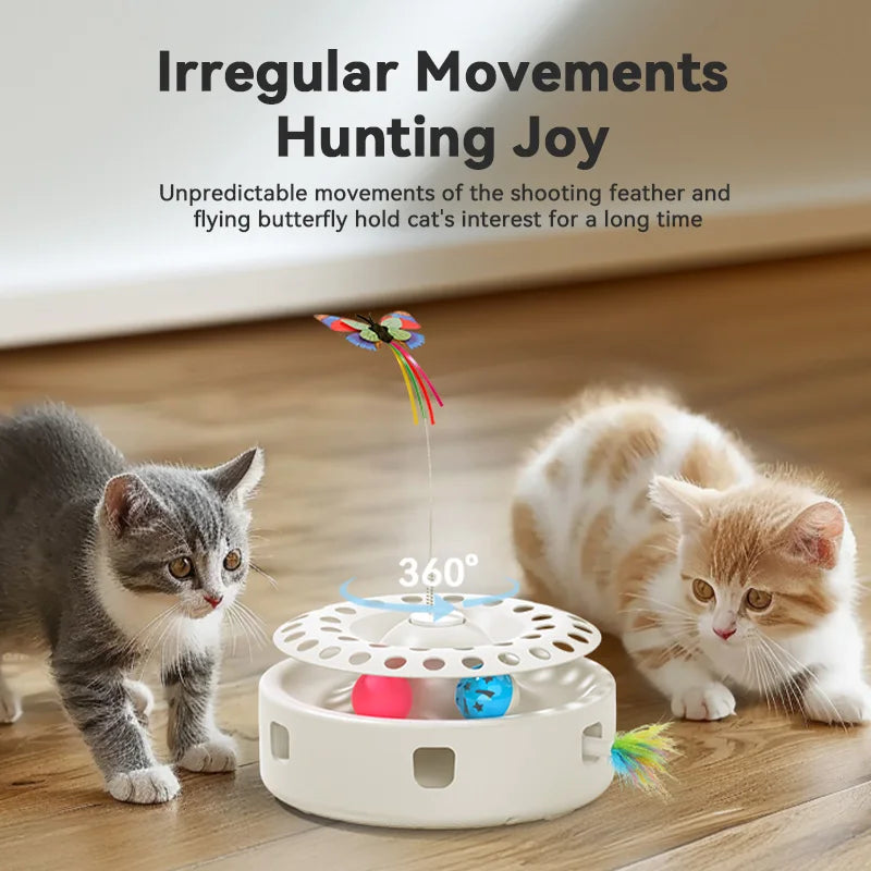 ROJECO Automatic Cat Toy 3 in 1 Track Balls Butterfly Teasing Toy Electric Ambush Feather Interactive Fun Pet Toy Set Cat Supply