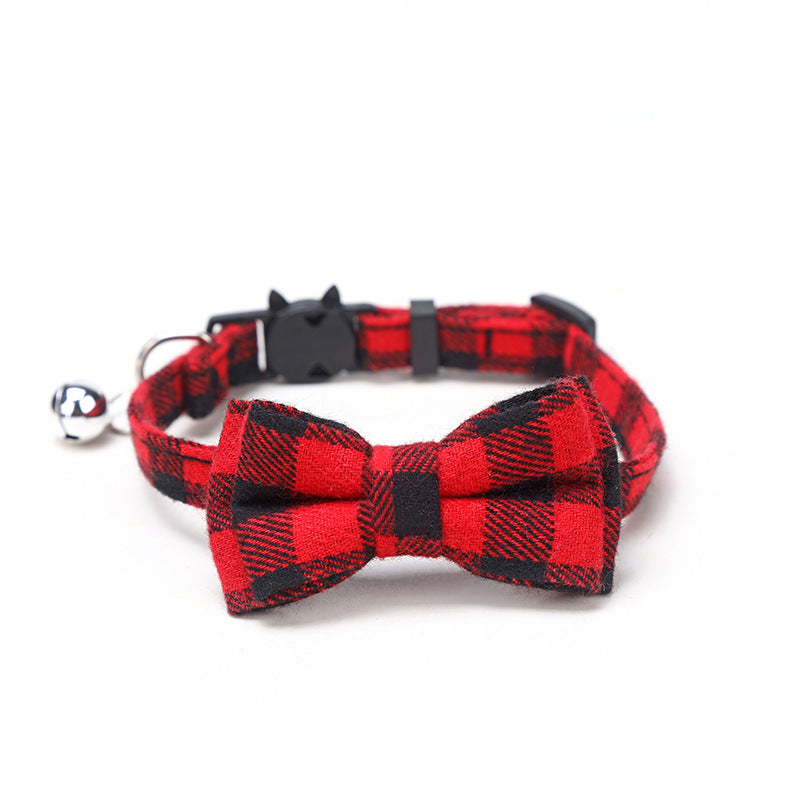 Pet Breakaway Kitten Cat Collar Bow Tie with Bell Cute Plaid Christmas Red Adjustable Dog Collar for Cats Kitten Accessories